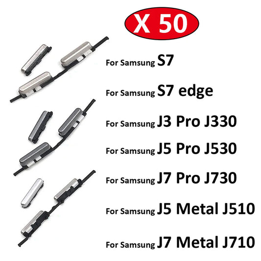 50Pcs/Lot, SIde Volume Button + Power ON / OFF Buttton Key Set For Samsung S7 Edge J5 J7 2016 Metal J510 J710 / J5 J7 2018 Pro J Samsung phone repair parts