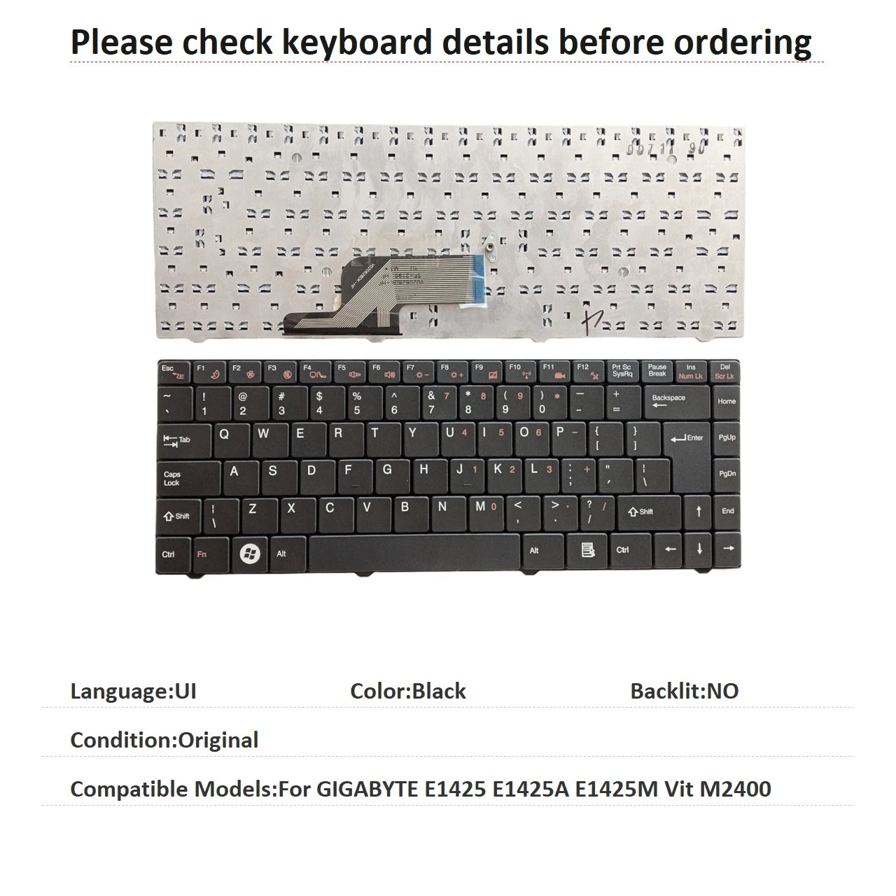 New UI Spanish Language  Keyboard For GIGABYTE E1425 E1425A E1425M Vit M2400 Notebook PC Replacement Keyboard