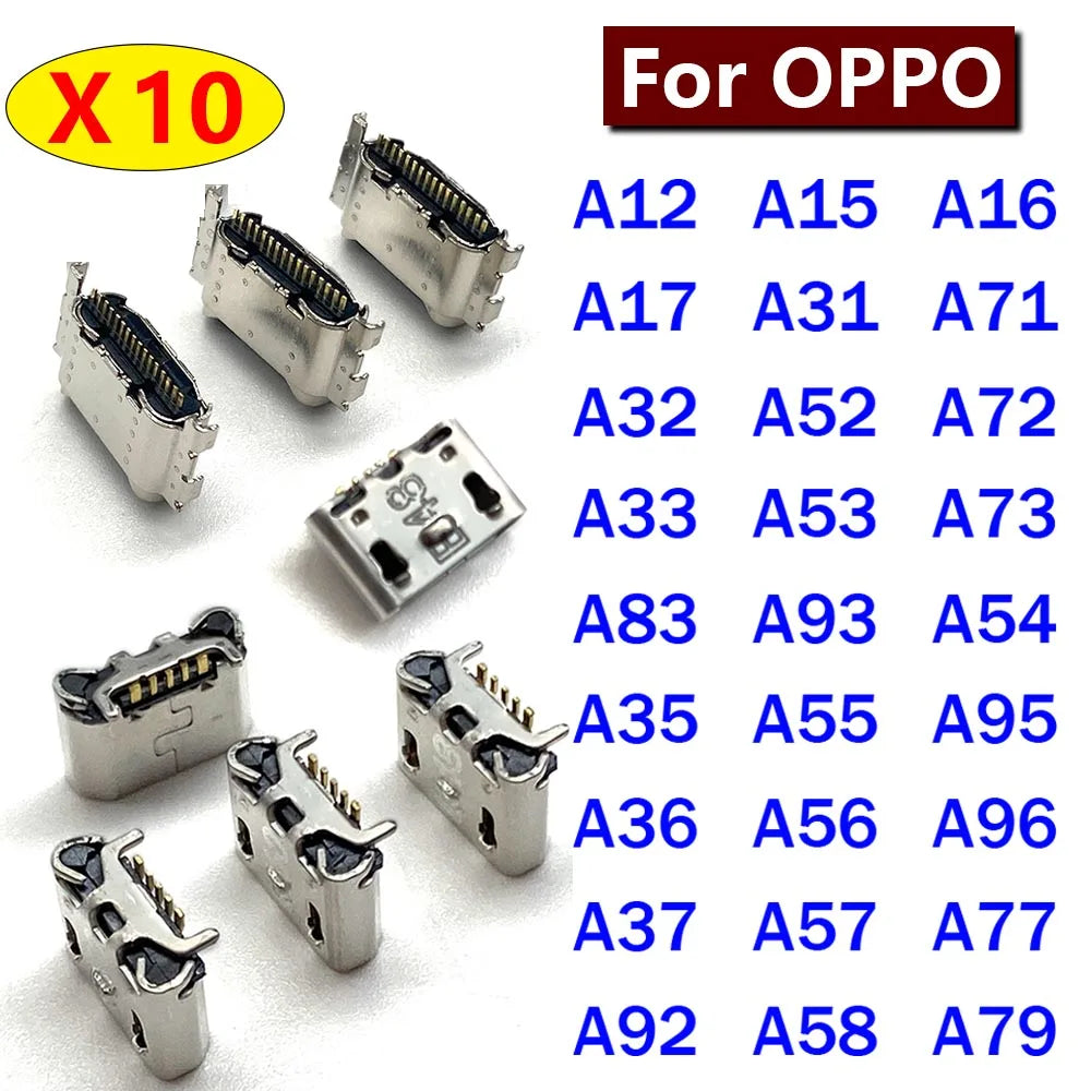 10Pcs, Micro USB Connector Charging Charger Port Jack For OPPO A33 A36 A56 A12 A15 A31 A16 A32 A52 A72 A92 A35 A57 A71 A73 A77 OPPO phone repair parts