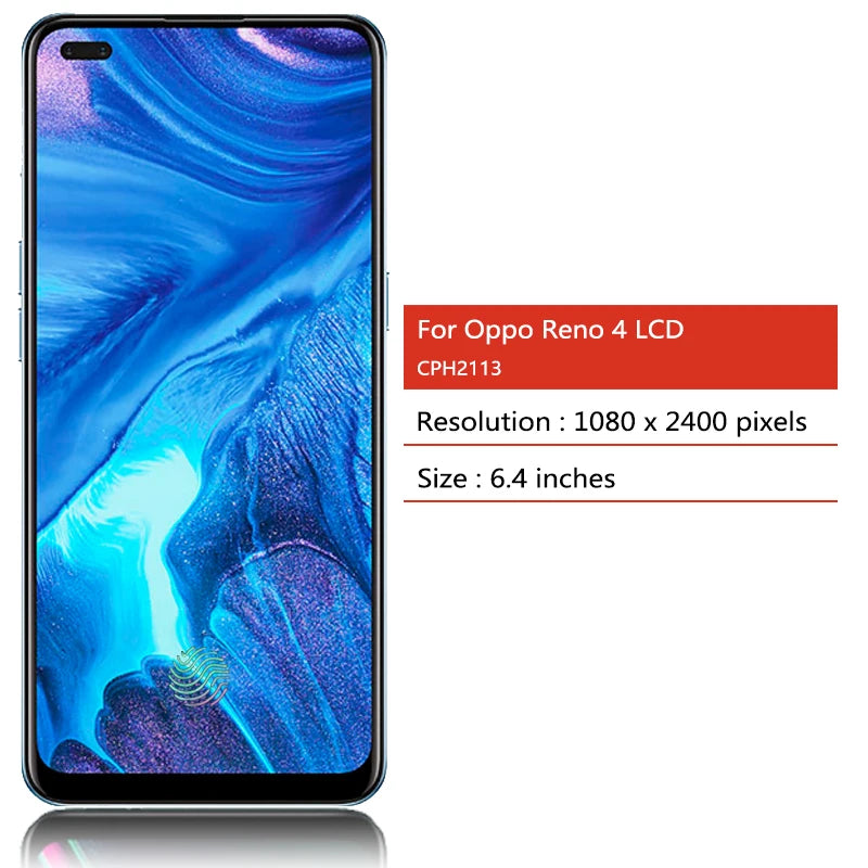 New Reno 4 LCD For OPPO Reno4 4G CPH2113 LCD Touch Screen Digitizer Assembly For Oppo Reno 4 5G PDPM00, PDPT00, CPH2091 Display Oppo phone repair parts Realme phone repair parts