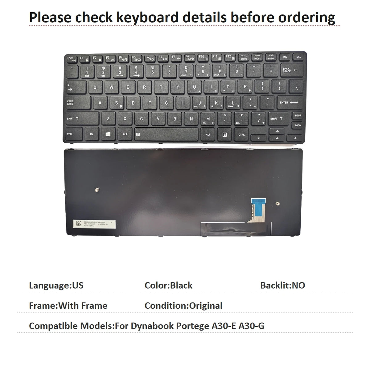 New US UI Language  Backlit Keyboard For Toshiba Dynabook Portege A30-E A30-G Notebook PC Replacement Keyboard