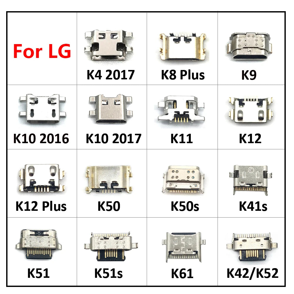 100Pcs USB Charging Port Connector Charge Jack Socket Plug Dock For LG K9 K11 K41s K51 K51s K52 K42 K50 K50s K50 K10 K12 Plus LG phone repair parts