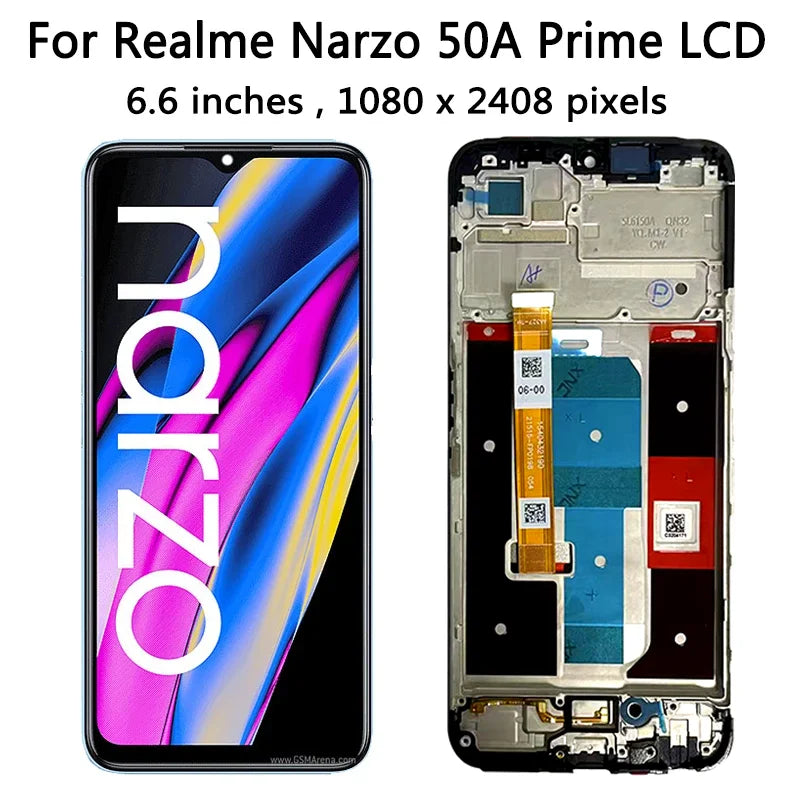 6.6" IPS LCD For Oppo Realme Narzo 50A Prime RMX3516 LCD Display Touch Screen Digitizer For Realme Narzo 50a Prime LCD Frame Oppo phone repair parts Realme phone repair parts