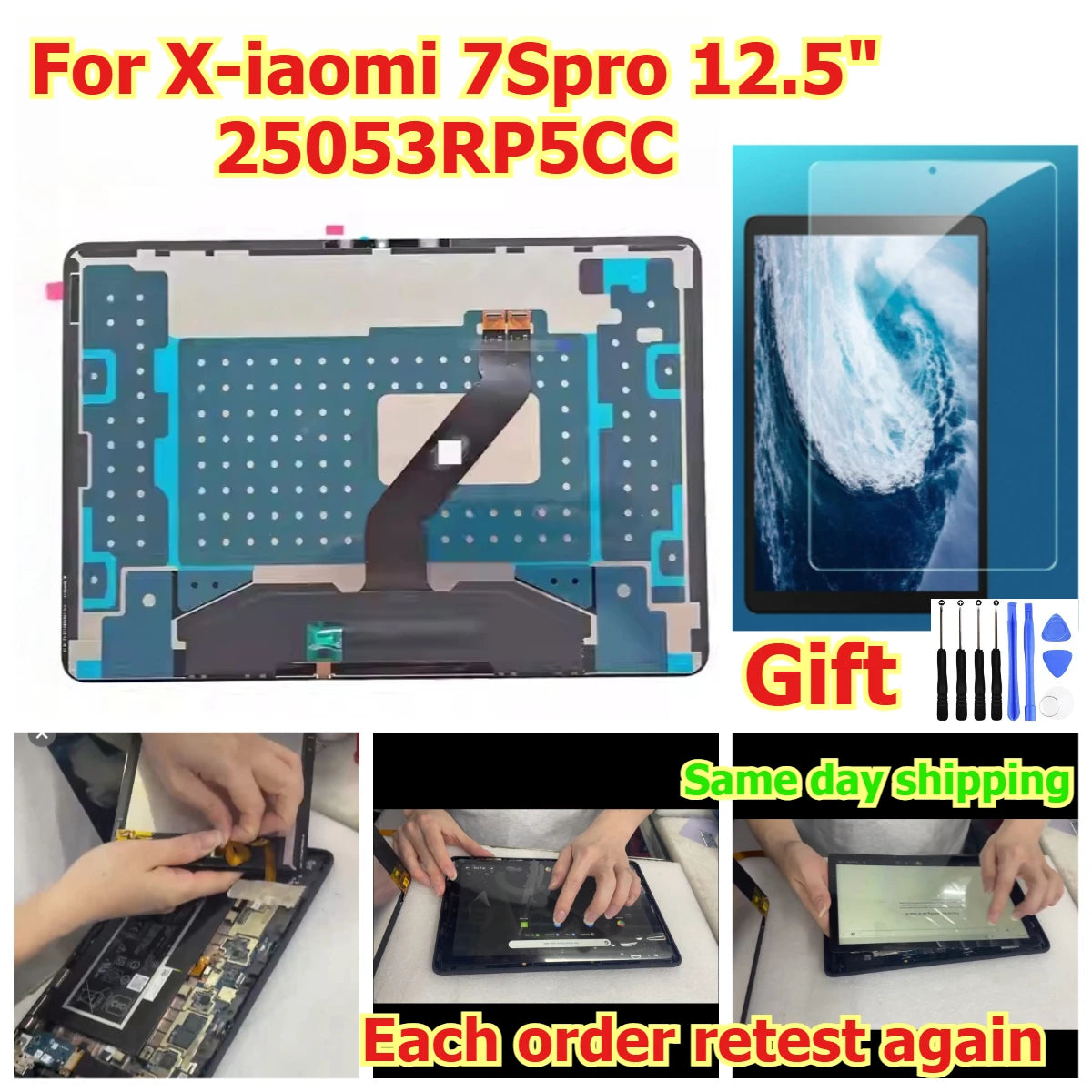 100% tested Tab lcd touch screen display panel for Xiaomi 7Spro 25053RP5CC 12.5" inch digitizer glass lcd assembly Xiaomi Tablet repair parts