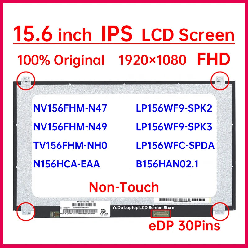 15.6" LCD Screen NV156FHM-N49 NV156FHM-N47 TV156FHM-NH0 LP156WF9-SPK2 LP156WF9-SPK3 LP156WFC-SPDA Display Matrix Panel Non-Touch Laptop screen replacement