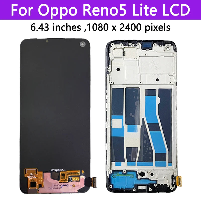 6.43'' AMOLED For OPPO Reno5 Lite CPH2205 LCD Touch Screen Digitizer Assembly For OPPO Reno 5 Lite 5Lite LCD With Fingerprints Oppo phone repair parts Realme phone repair parts