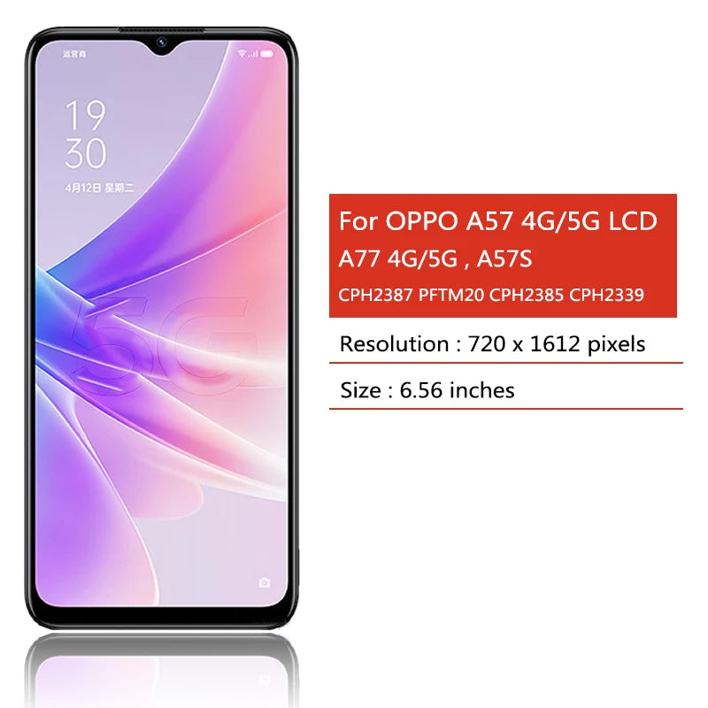 Tested For Oppo A57/A77 4G CPH2387 2385 LCD A57S Display Screen+Touch Panel Digitizer For Oppo A57/A77 5G PFTM20 CPH2339 LCD Oppo phone repair parts Realme phone repair parts