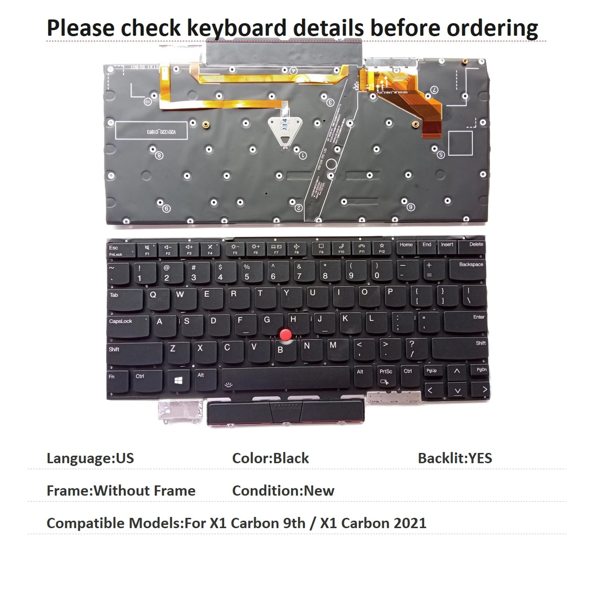 New US UK Language  Backlit Keyboard For Lenovo Thinkpad X1 Carbon 9th / X1 Carbon 2021 Notebook PC Replacement Keyboard Lenovo laptop repair parts