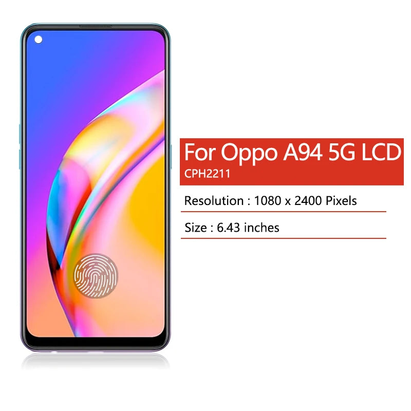 CPH2211 Premium Lcd For OPPO A94 5G CPH2211 LCD Display Touch Screen Digitizer Panel Assembly A94 Screen With Frame Oppo phone repair parts Realme phone repair parts