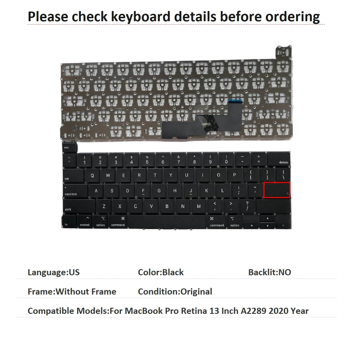 New US UK Language  Keyboard For Apple MacBook Pro Retina 13 Inch A2289 2020 Year Notebook PC Replacement Keyboard MACBOOK laptop repair parts