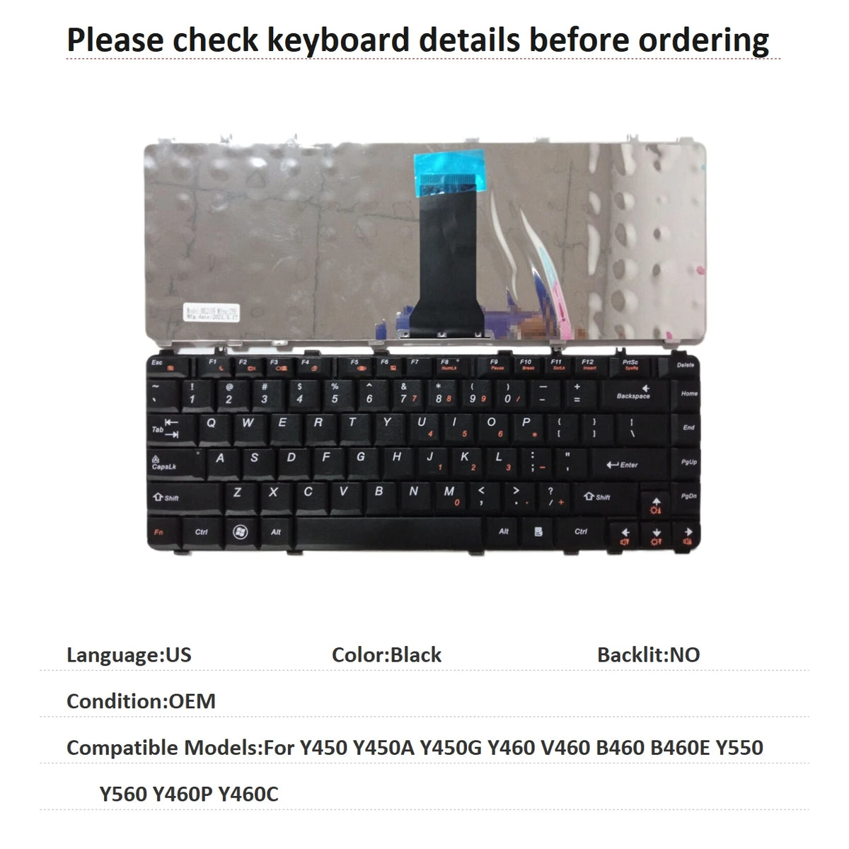 New US Russian Language  Keyboard For Lenovo Y450 Y450A Y450G Y460 V460 B460 B460E Y550 Y560 Y460P Y460C Replacement Keyboard Lenovo laptop repair parts