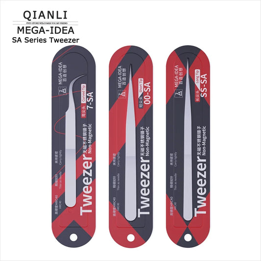 Tweezer QIANLI MEGA-IDEA 7-SA Bent Tip 0.15mm 00-SA Non-Magnetic Stainless Steel Short Pointed SS-SA Long Pointed Repair Clip Professional Repair Tools