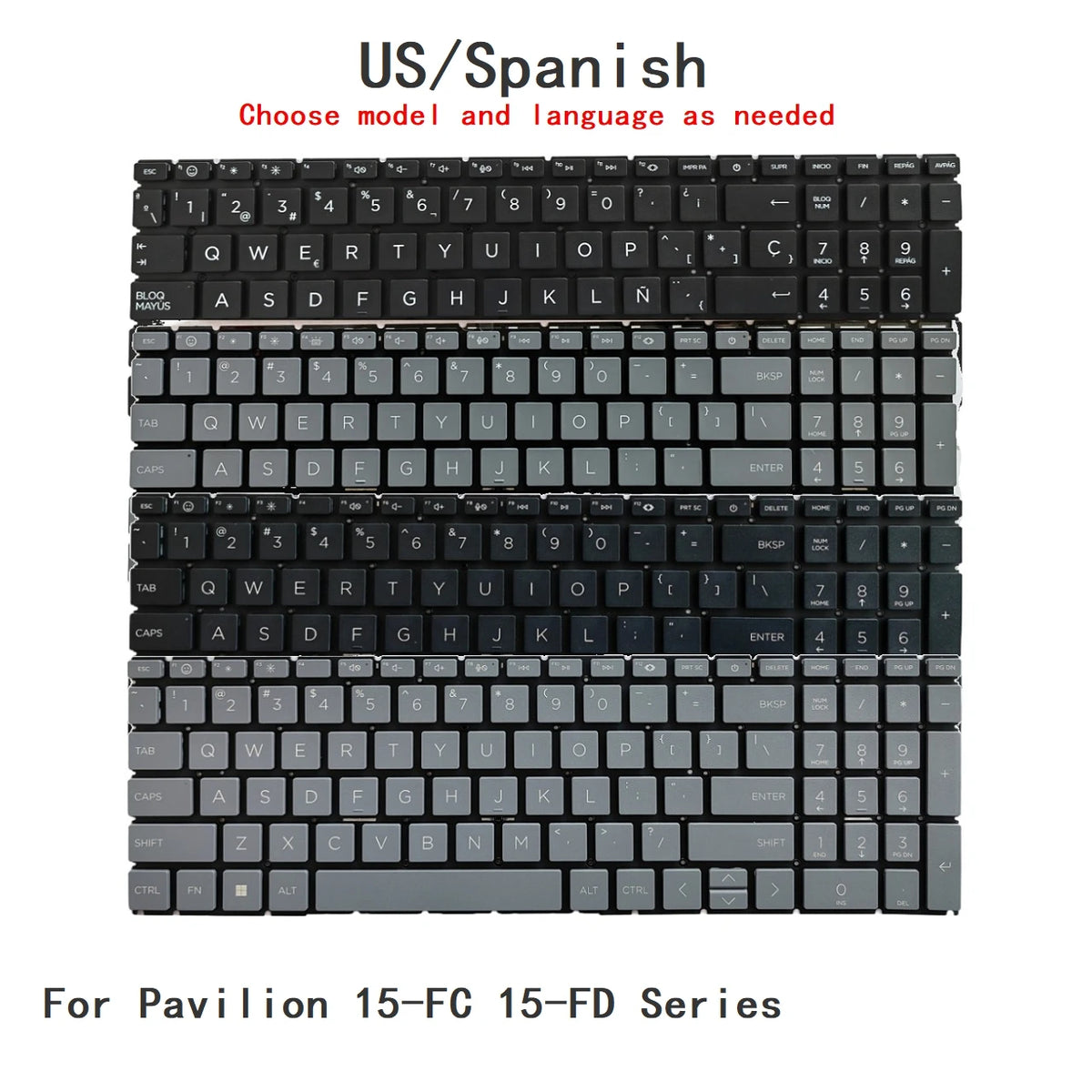 New US Spanish Language  Backlit Keyboard For HP Pavilion 15-FC 15-FD Series Notebook PC Replacement Keyboard  HP laptop repair parts