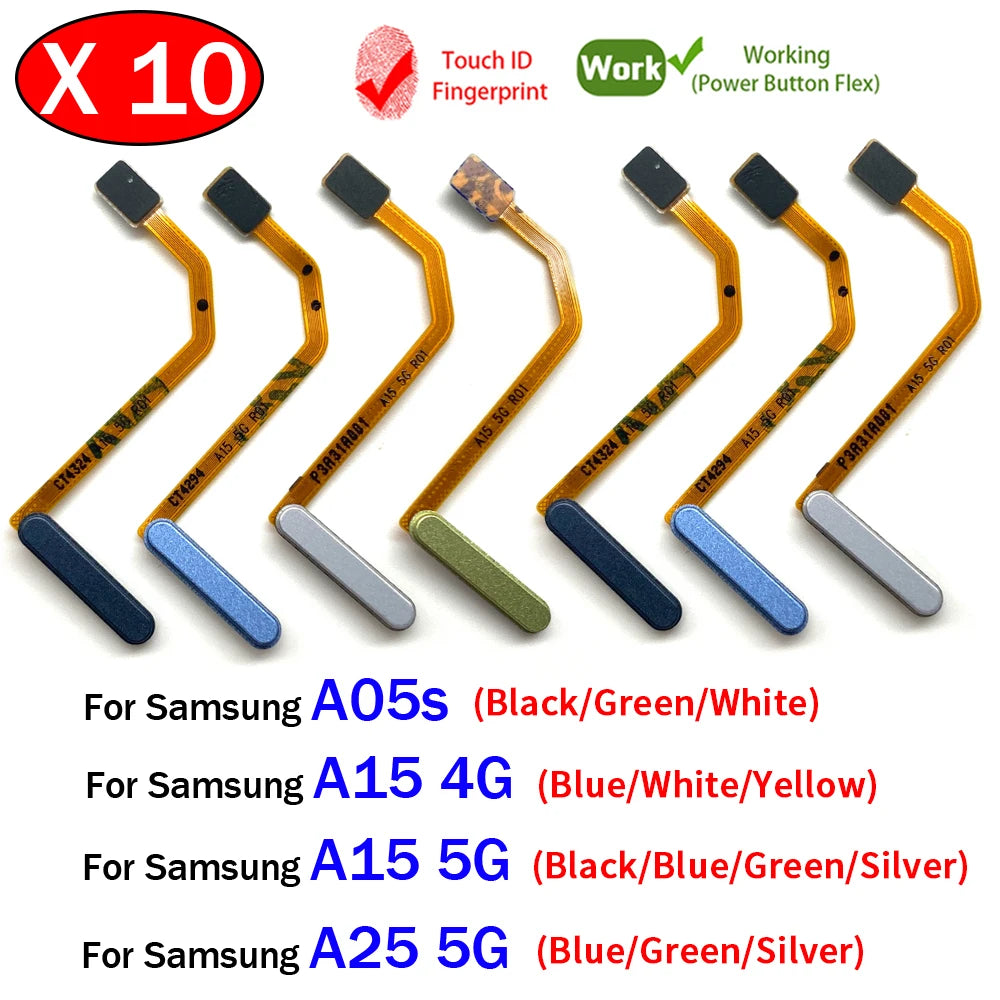 10Pcs/Lot, Fingerprint Sensor Home Return Key Menu Button Flex Cable For Samsung A05s A15 A25 4G 5G Samsung phone repair parts