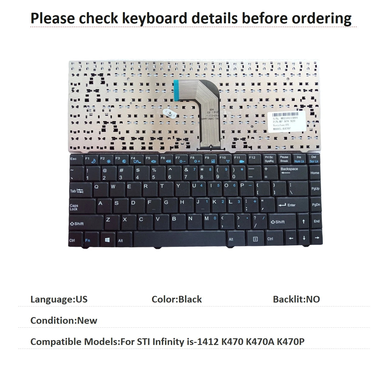 New US Language  Keyboard For STI Infinity is-1412 K470 K470A K470P Notebook PC Replacement Keyboard MP-9P8
