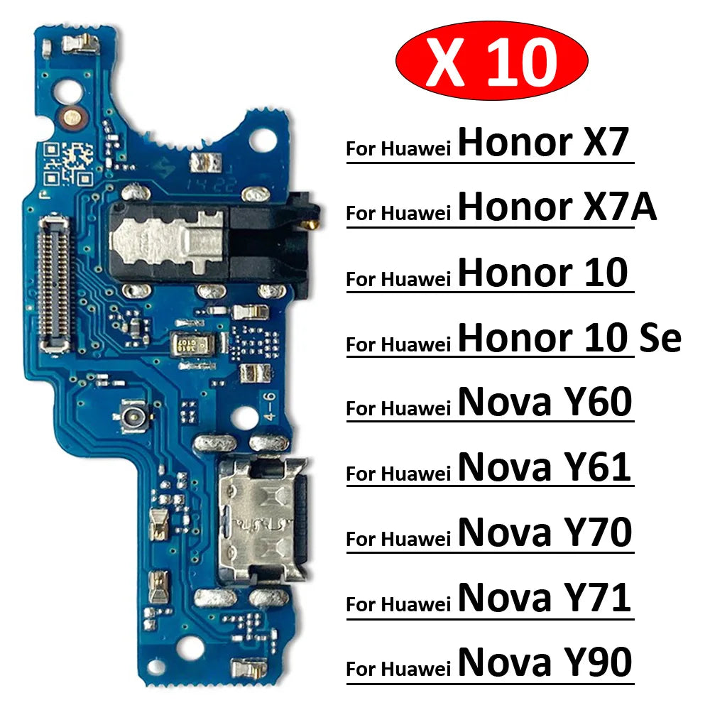 10Pcs. Dock Connector USB Charger Charging Port Flex Cable For Huawei Nova 10 Se Y60 Y61 Y70 Y71 Y90 / Nova 10 Se Honor X7 X7A Huawei phone repair parts
