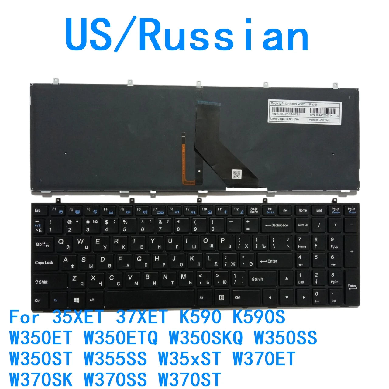 US RU Backlit Keyboard For CLEVO 35XET 37XET K590 K590S W350ET W350ETQ W350SKQ W350SS W350ST W355SS W35xST W370ET W370SK W370SS