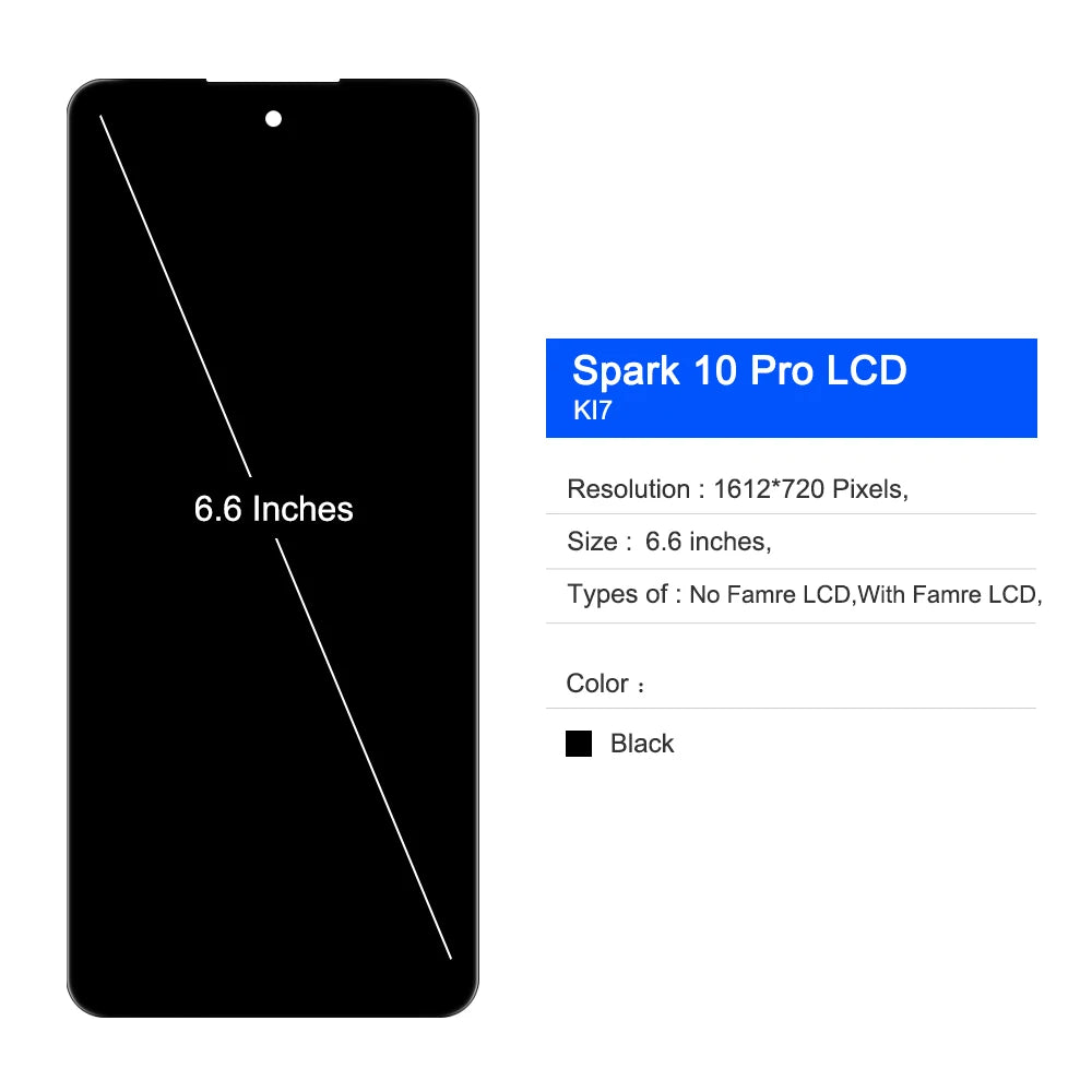 KI7 Lcd For Tecno Spark 10 Pro Display Touch Screen Digitizer Panel Assembly Ki7 lcd screen Replacement Parts TECNO phone repair parts