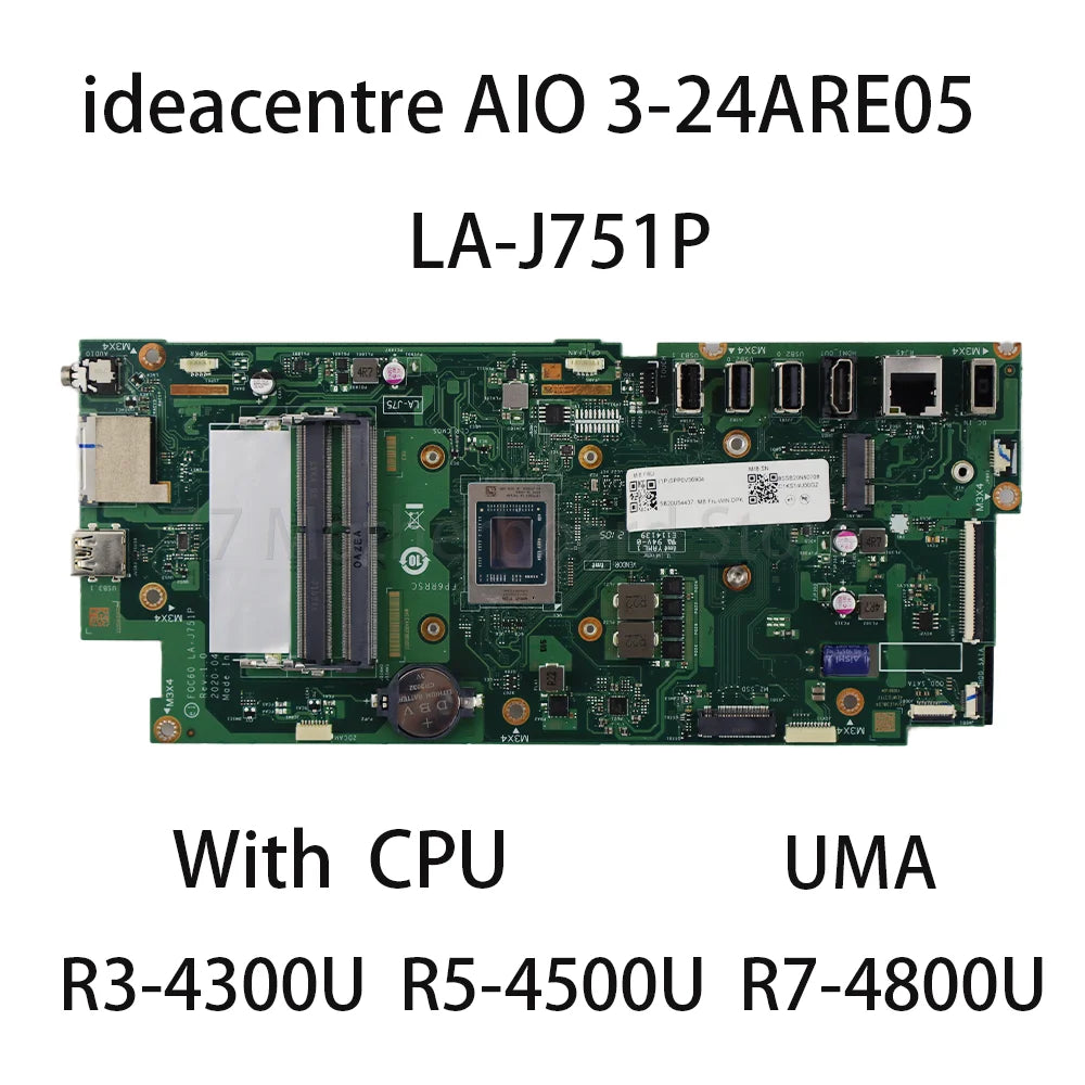 Laptop Motherboard For Lenovo ideacentre AIO 3-24ARE05 LA-J751P With CPU R3-4300U R5-4500U R7-4800U  UMA 5B20U54082 5B20U54084 Lenovo laptop repair parts