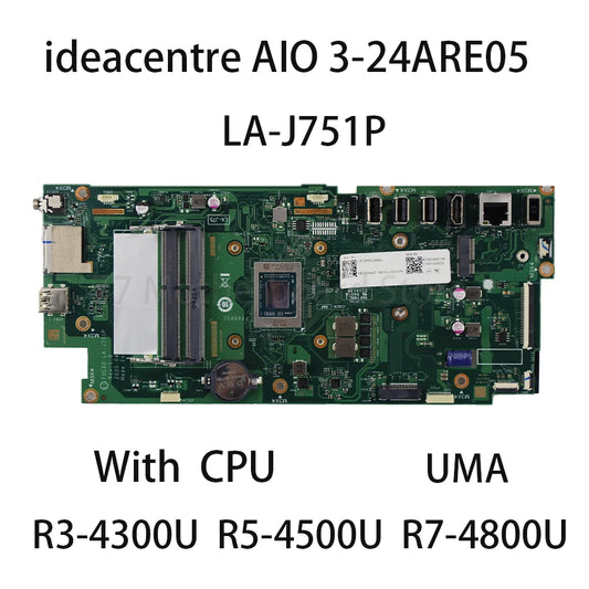 Laptop Motherboard For Lenovo ideacentre AIO 3-24ARE05 LA-J751P With CPU R3-4300U R5-4500U R7-4800U  UMA 5B20U54082 5B20U54084 Lenovo laptop repair parts