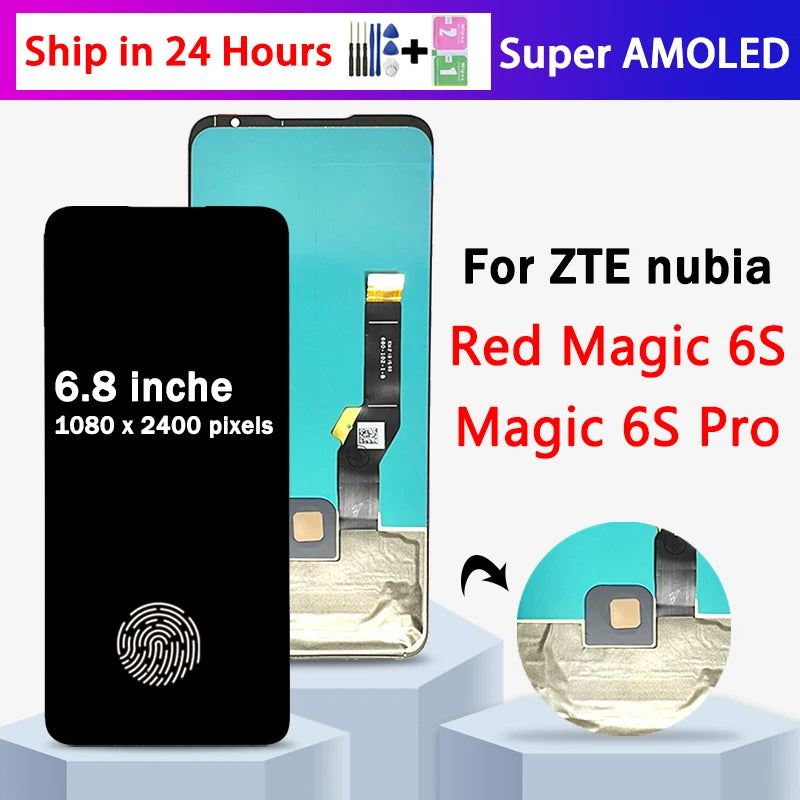 6.8" AMOLED 165Hz For ZTE Nubia Red Magic 6s Pro 6S Pro LCD Display Screen Frame+Touch Panel Digitizer For RedMagic6s LCD ZTE phone repair parts
