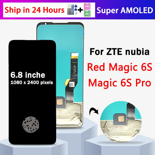 6.8" AMOLED 165Hz For ZTE Nubia Red Magic 6s Pro 6S Pro LCD Display Screen Frame+Touch Panel Digitizer For RedMagic6s LCD ZTE phone repair parts