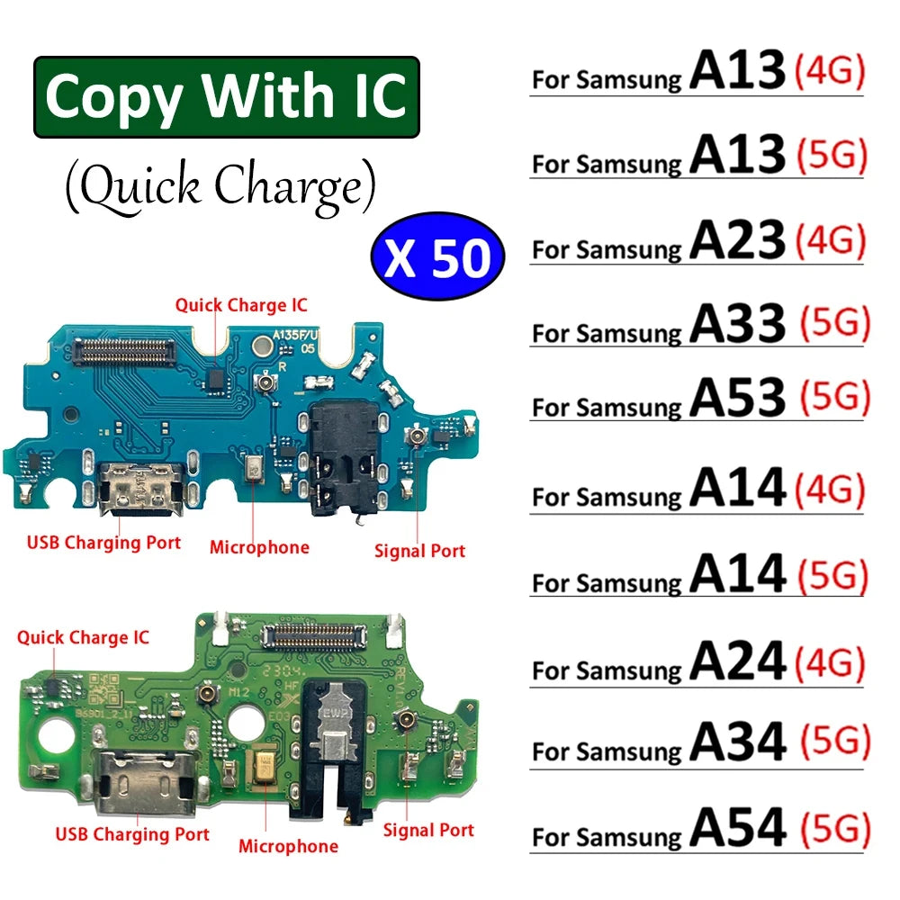 50Pcs, New For Samsung A13 A23 A33 A53 A14 A24 A34 A54 4G 5G USB Charge Port Jack Dock Connector Charging Board Flex Cable Samsung phone repair parts