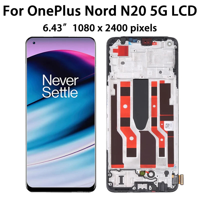 6.43"AMOLED For OnePlus Nord N20 5G LCD Display Frame+Touch Panel Digitizer Assembly For 1+N20 5G  GN2200 CPH2459 Display  OnePlus phone repair parts