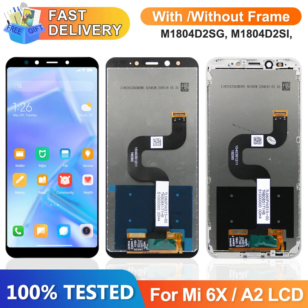 Screen for Xiaomi Mi A2 M1804D2SG M1804D2SI Lcd Display Touch Screen Digitizer Assembly with Frame for Xiaomi Mi 6X Replacement Xiaomi phone repair parts
