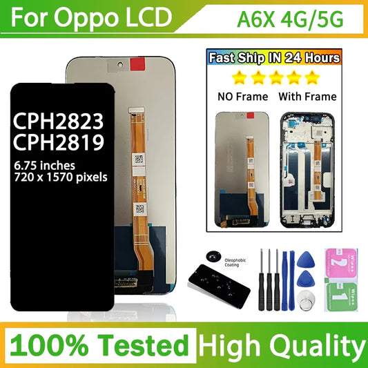 6.75' IPS LCD For Oppo A6X A6x 4G 5G LCD Display Touch Screen Digitizer Assembly CPH2819 CPH2823 Replacement Oppo phone repair parts Realme phone repair parts