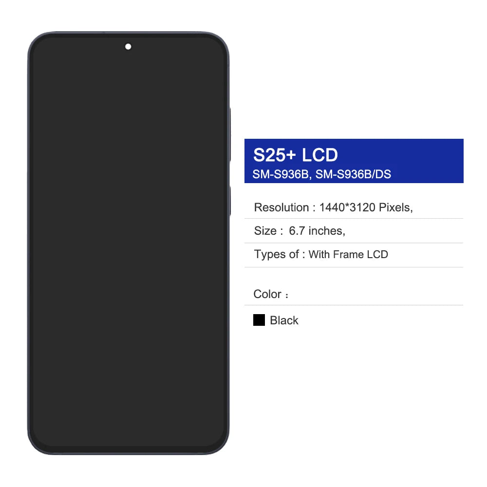 6.7'' AMOLED S25+ For Samsung S25 Plus S25+ S936B S936U S936W S936N S936E With Frame LCD Display Touch Screen Digitizer Assembly Samsung phone repair parts
