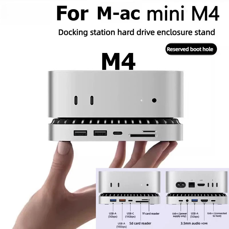 10-in-1 40Gbps USB C Hub M.2 SSD Enclosure for Mac Mini M4 Stand Type-C Docking Station SSD Case USB3.2 SD TF4.0 Thunderbolt 3