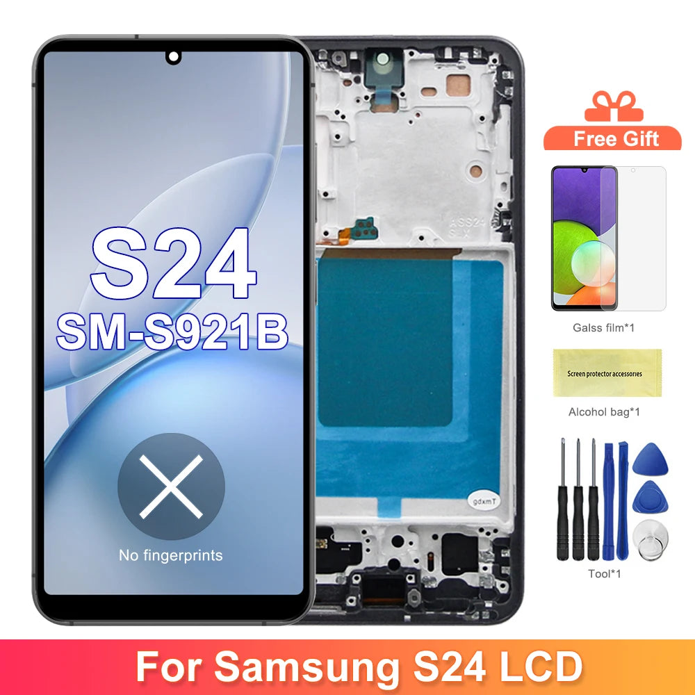 For Samsung S24 4G 5G Tested S24 For S921B SM-S921B/DS SM-S921U LCD Display Touch Screen Digitizer Assembly Replacement Samsung phone repair parts