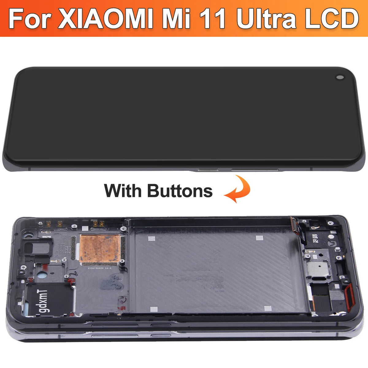 For Xiaomi Mi 11 Ultra Mi11 Ultra M2102K1G M2102K1C LCD Display Touch Screen Digitizer Assembly Replacement Parts 100% Tested Xiaomi phone repair parts