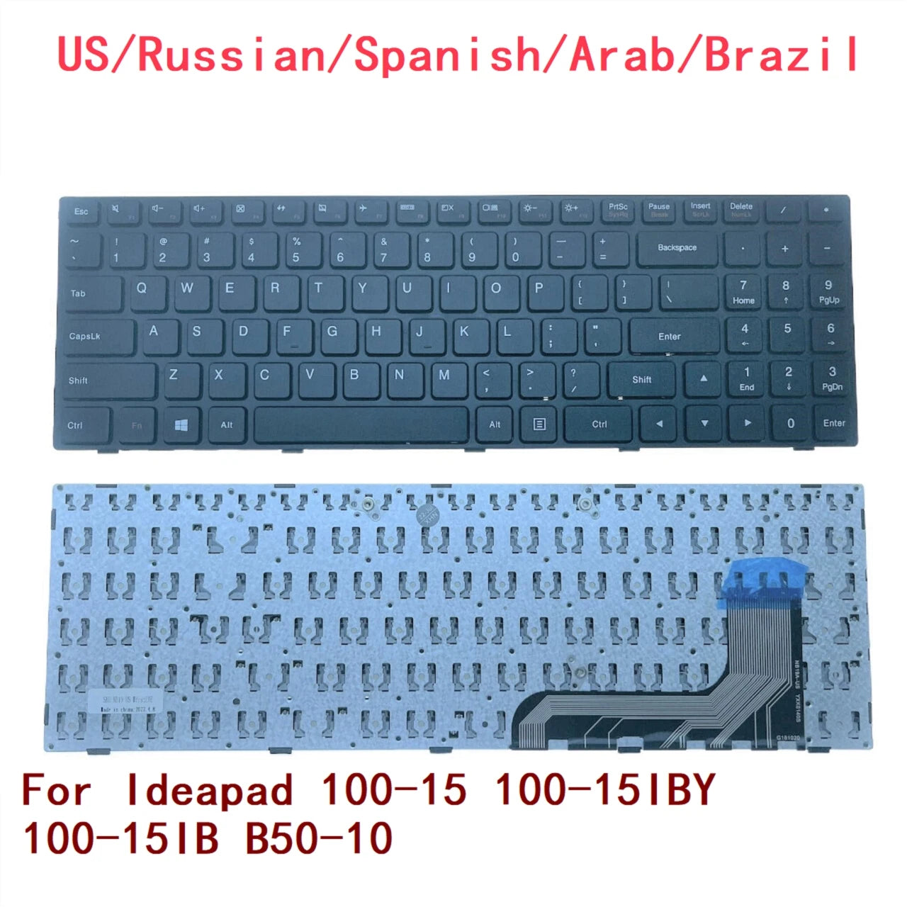 New US Russian Spanish Arab Brazil Laptop Keyboard For Lenovo Ideapad 100-15 100-15IBY 100-15IB B50-10 Notebook PC Replacement Lenovo laptop repair parts