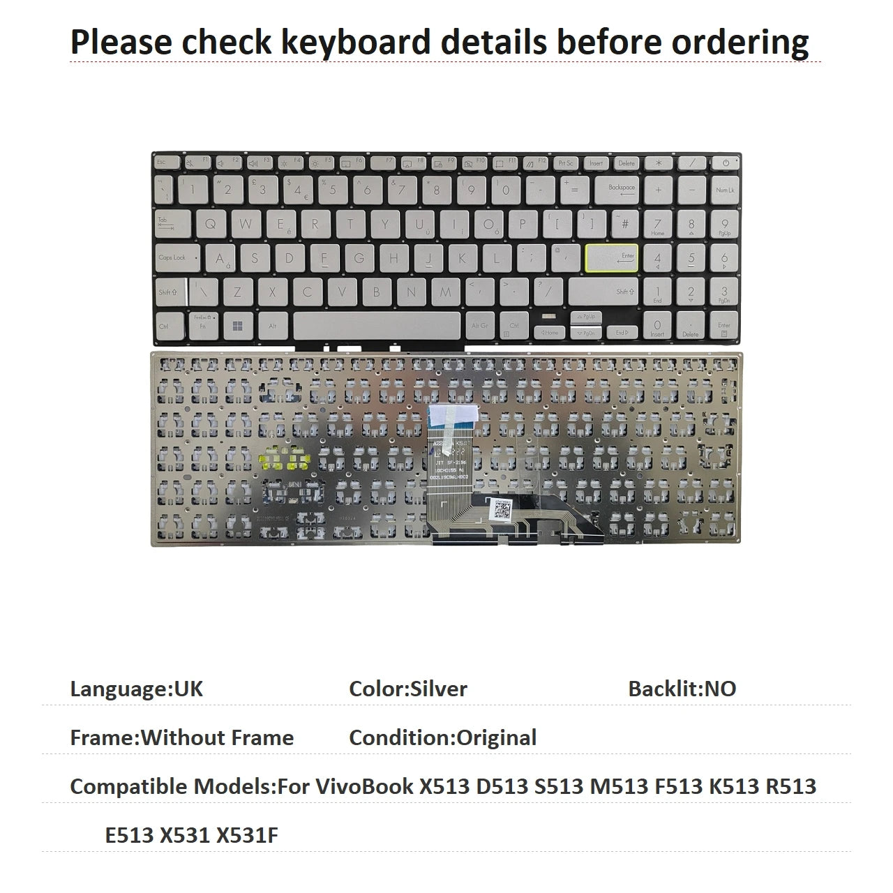 New US Russian Spanish UK Language  Backlit Keyboard For ASUS VivoBook X513 D513 S513 M513 F513 K513 R513 E513 X531 X531F ASUS laptop repair parts