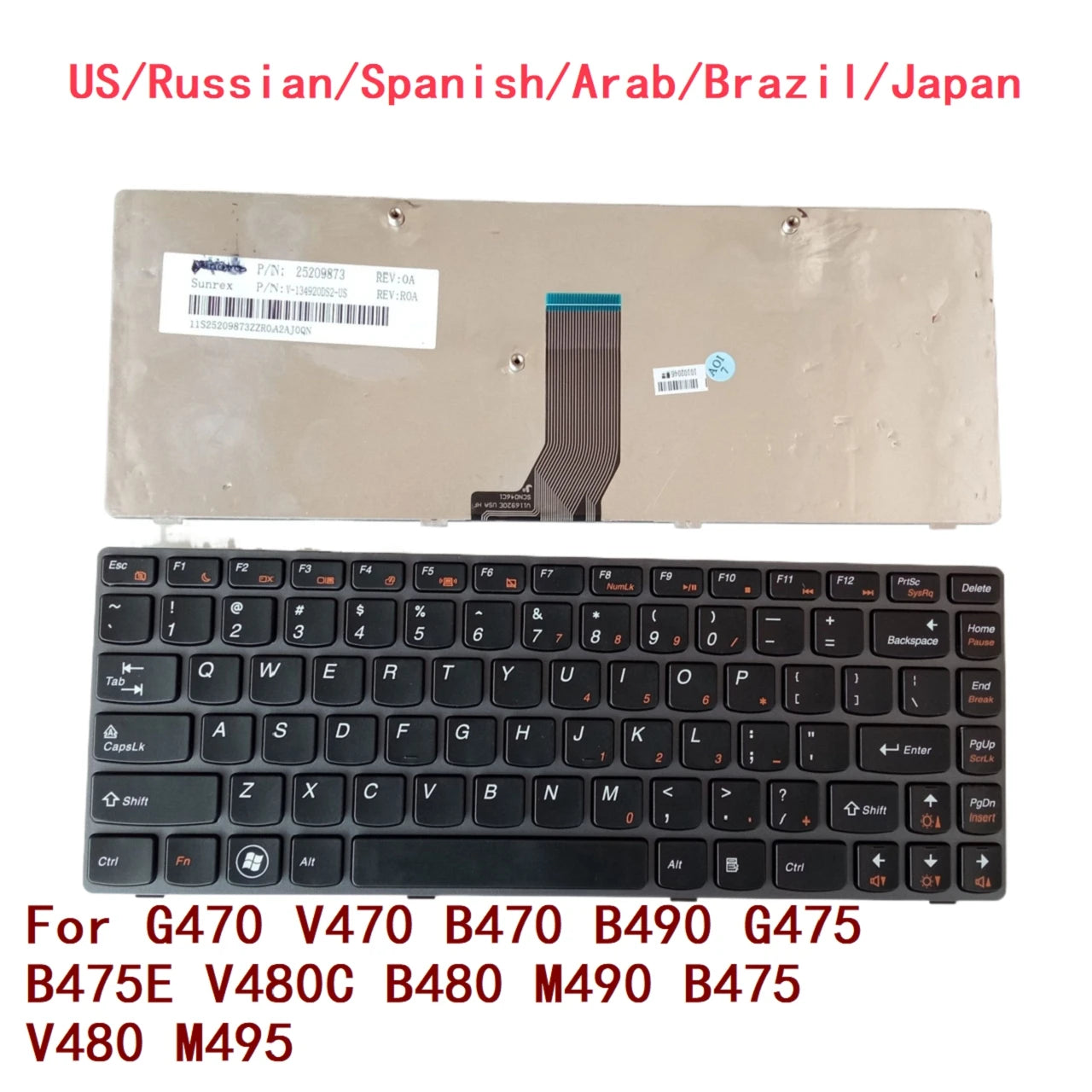 New US Russian Spanish Arab Brazil Japan Keyboard For Lenovo G470 V470 B470 B490 G475 B475E V480C B480 M490 B475 V480 M495 Lenovo laptop repair parts