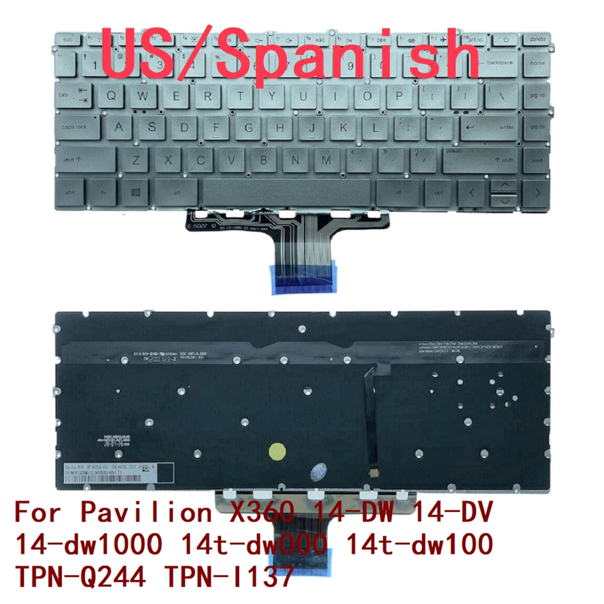 New US Spanish Laptop Backlit Keyboard For HP Pavilion X360 14-DW 14-DV 14-dw1000 14t-dw000 14t-dw100 TPN-Q244 TPN-I137  HP laptop repair parts