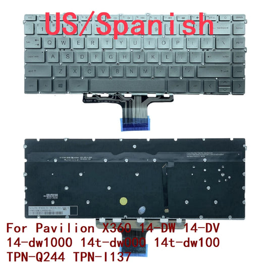 New US Spanish Laptop Backlit Keyboard For HP Pavilion X360 14-DW 14-DV 14-dw1000 14t-dw000 14t-dw100 TPN-Q244 TPN-I137  HP laptop repair parts