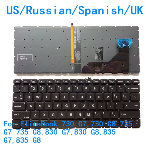 New US Russian Spanish UK Language  Backlit Keyboard For HP EliteBook 730 G7,730 G8,735 G7 735 G8,830 G7,830 G8,835 G7,835 G8  HP laptop repair parts