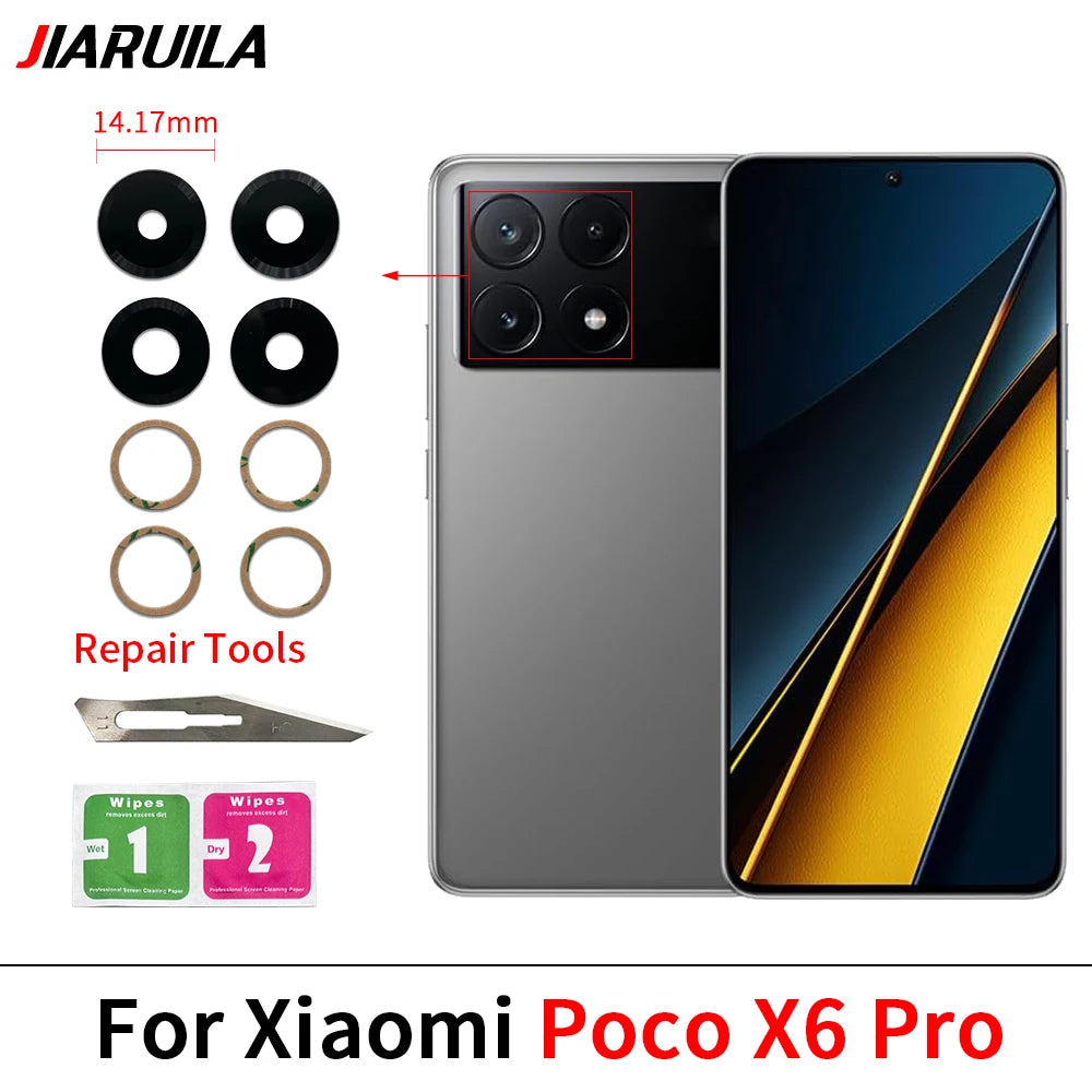10Pcs/Lot, Back Rear Camera Glass Lens Cover With Adhesive For Xiaomi Poco F5 F6 M5 M5s M6 X5 X6 Pro 4G 5G  Xiaomi  Xiao mi phone repair parts