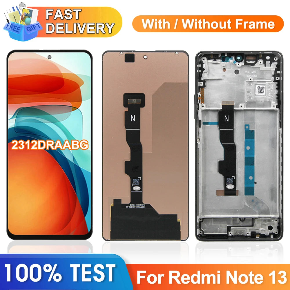 Screen Assembly for Redmi Note 13 2312DRAABG Lcd Display Touch Screen for Redmi Note 13 5G Screen with Frame Replacement Parts Xiaomi phone repair parts
