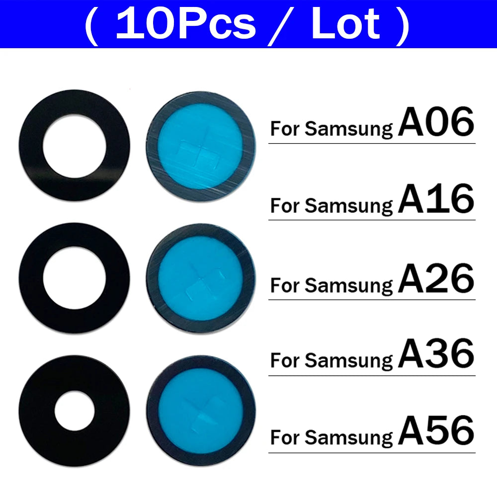 10Pcs/Lot , Camera Glass Lens Back Rear Camera Glass Lens For Samsung A06 A16 A26 A36 A56 4G 5G With Adhesive Sticker Samsung phone repair parts