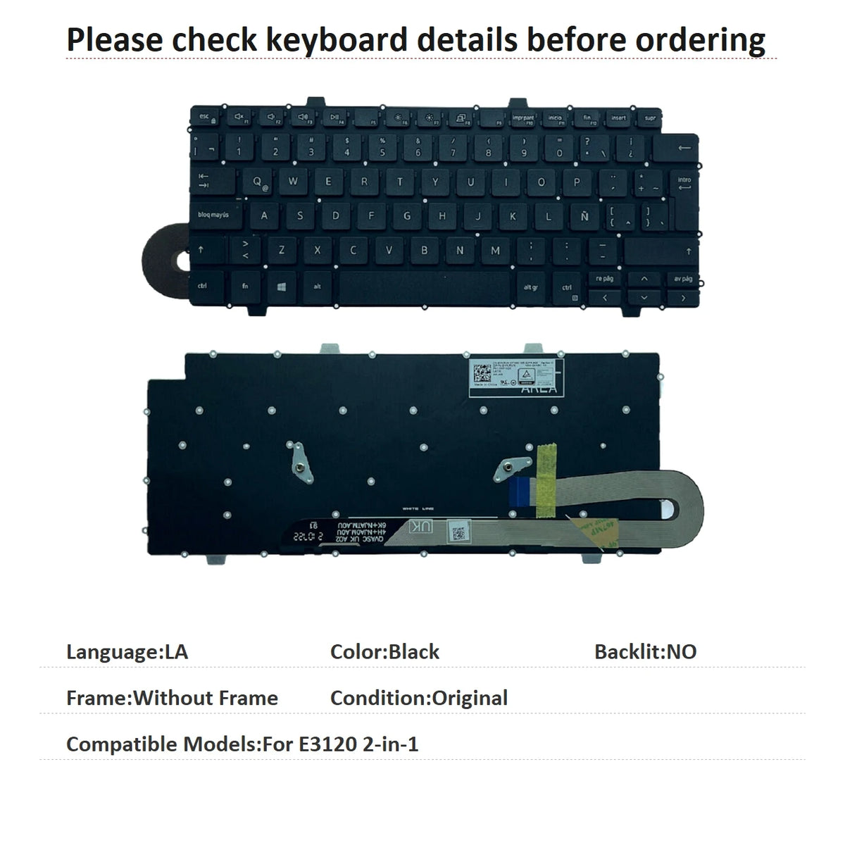 New Latin Language  Keyboard For Dell E3120 2-in-1 Notebook PC Replacement Keyboard 0YKRVKDell laptop repair parts