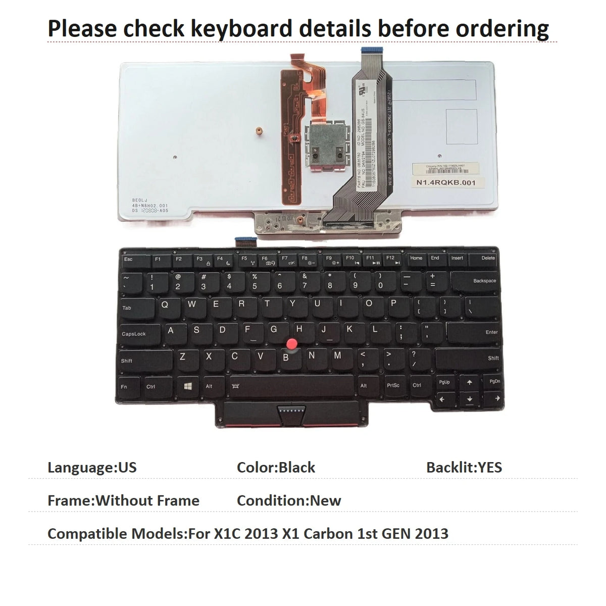 New US Spanish Language  Backlit Keyboard For Lenovo Thinkpad X1C 2013 X1 Carbon 1st GEN 2013 Notebook PC Replacement Keyboard Lenovo laptop repair parts