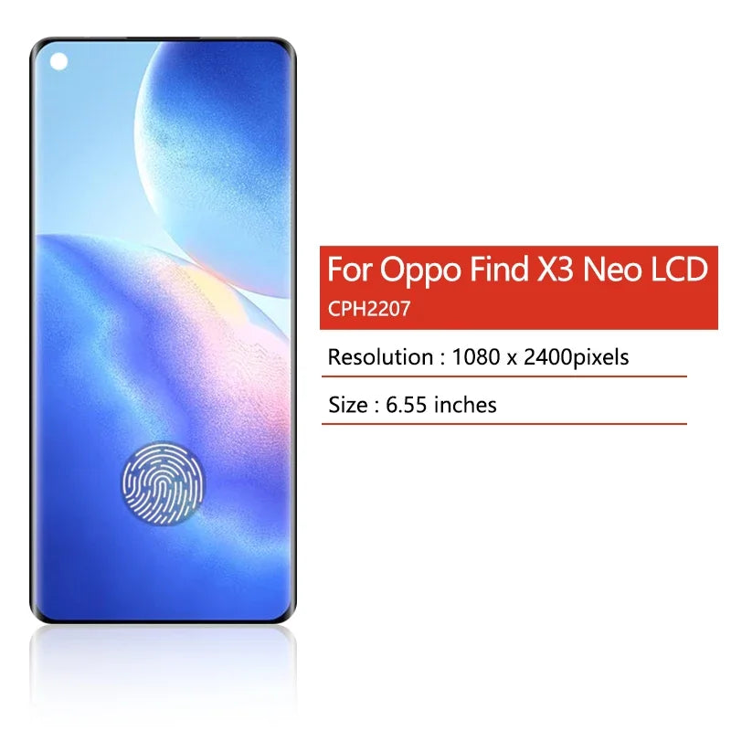 6.55"AMOLED X3Neo Display Screen For OPPO Find X3 Neo CPH2207 LCD Display Touch Screen Digitizer Assembly Replacement  Oppo phone repair parts