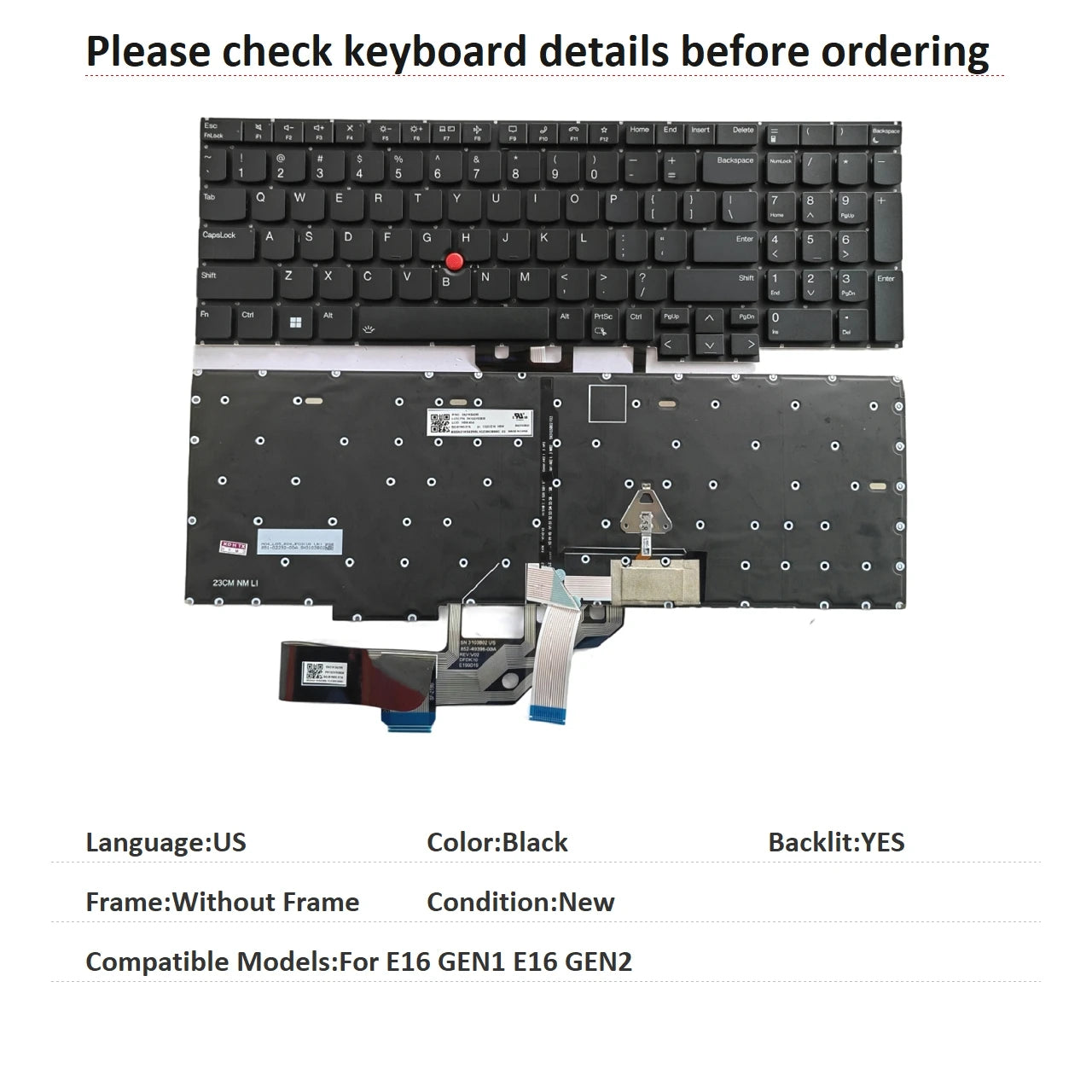 New US Spanish Language  Backlit Keyboard For Lenovo Thinkpad E16 GEN1 E16 GEN2 Notebook PC Replacement Keyboard Lenovo laptop repair parts
