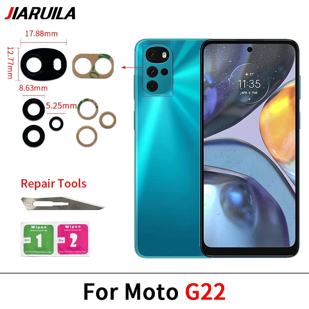 10Pcs, Back Rear Camera Glass Lens With Adhesive For Moto G22 G32 G42 G52 G62 G13 G23 G53 G73 G14 G24 G34 G54 G84 G04 G82 5G Motorola phone repair parts