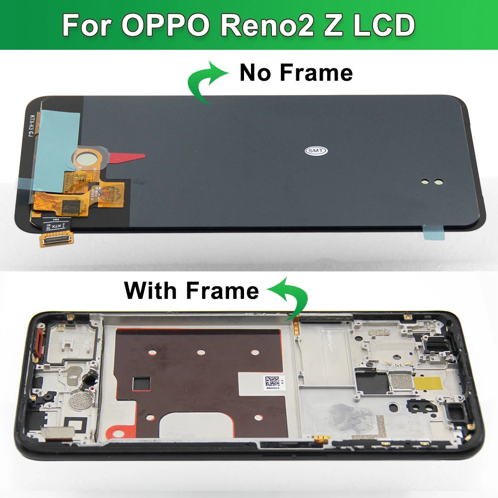 Reno2 F CPH1989 Display Screen, for Oppo Reno2 Z PCKM70 PCKT00 Lcd Display Digital Touch Screen with Frame Assembly Replacement OPPO phone repair parts