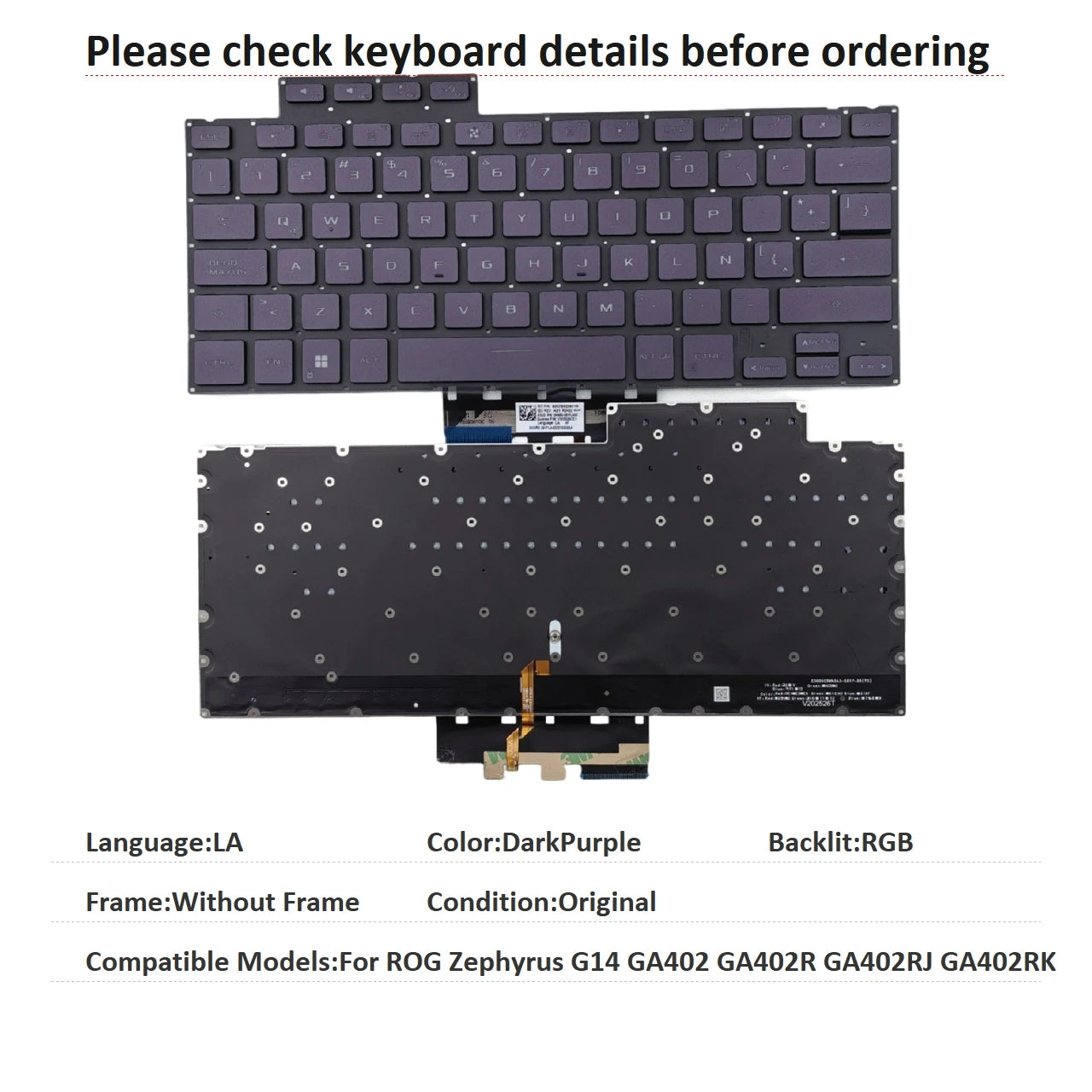 New Russian Latin Language  RGB Keyboard For ASUS ROG Zephyrus G14 GA402 GA402R GA402RJ GA402RK Notebook PC Replacement Keyboard ASUS laptop repair parts